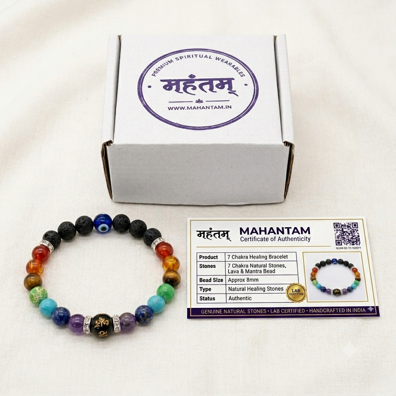 7 Chakra Healing Bracelet – Lava & Evil Eye